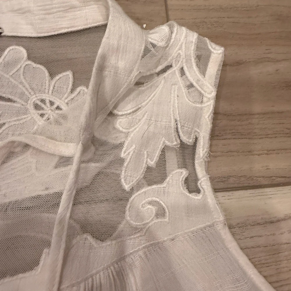 Free People White Sheer Embroidered Blouse - Picture 3 of 4